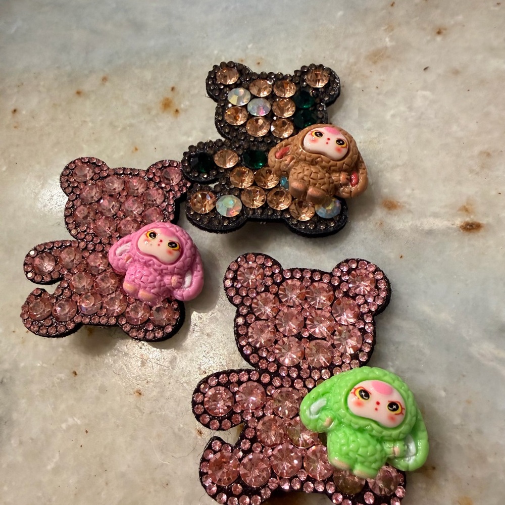 Crystal Bear Brooch Set - Pink, Brown, Green